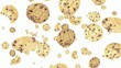 Cookies falling down on white background Cookies falling down on white background