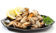 Pile of raw mussels over white Pile of raw mussels over white
