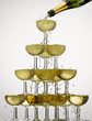 Champagne pouring into stacked glasses