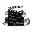 Cinema Clap with Film Strip isolated on white background