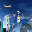 Photo: Financial charts with lighthouse on the background Financial charts with lighthouse on the background