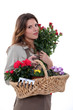 Florist holding basket of flowers