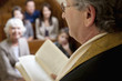 Close up of rabbi reading from Torah