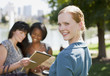 Businesswomen working in park