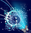 dark blue illustration with butterfly and dots dark blue illustration with butterfly and dots