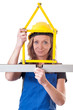 Frau mit Meterstab - woman with measuring meter
