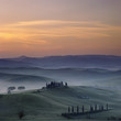Rural landscape cloaked in fog