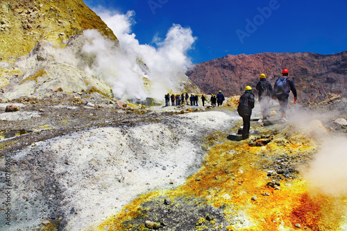 Photo: People inside active volcanic crater People inside active volcanic crater