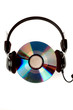 cd with headphones clamped