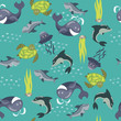 Vector seamless background with sea animals
