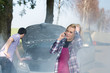 Car breakdown woman call for help