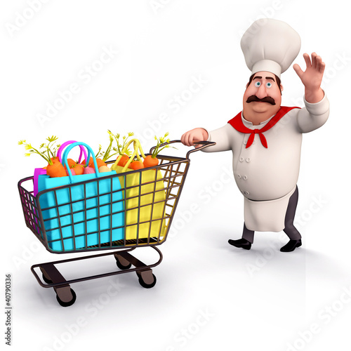 Illustration: Chef with vegetables trolley Chef with vegetables trolley