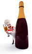 Chef hiding behind wine bottle