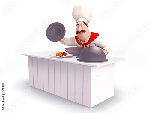 Illustration: smiling Chef cooking vegetables smiling Chef cooking vegetables