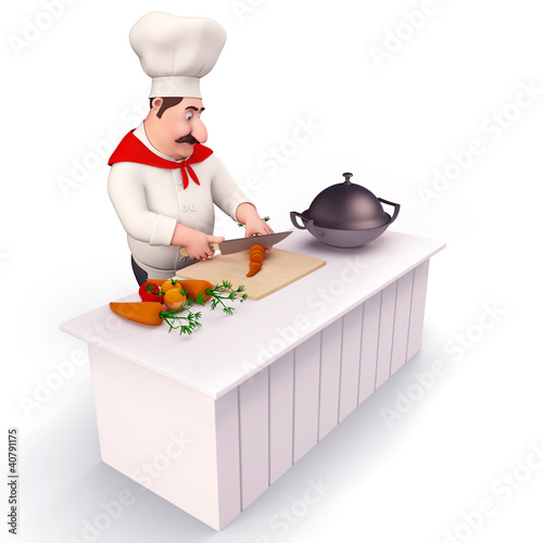 Illustration: happy Chef cooking vegetables happy Chef cooking vegetables