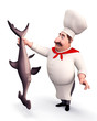 Happy chef holding fish