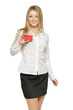 Smiling business woman holding credit card