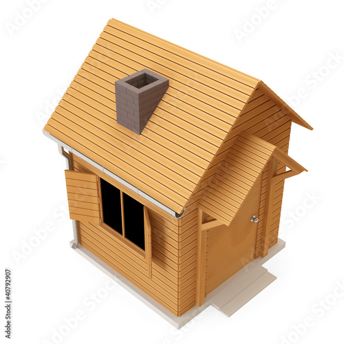 Illustration: Miniature Wooden house isolated on white background Miniature Wooden house isolated on white background