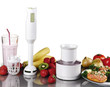 Photo: Smoothie,fresh fruits, milk shake with small electric blender Smoothie,fresh fruits, milk shake with small electric blender