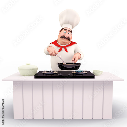 Illustration: smiling Chef cooking vegetables smiling Chef cooking vegetables