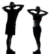 Foto: one couple man woman exercising workout fitness one couple man woman exercising workout fitness