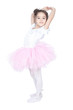 Beautiful little dancer, ballerina in pink dress over white
