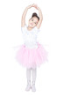 Beautiful little dancer, ballerina in pink dress over white