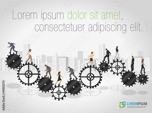 Vector: Business people over machine gear wheel. Cogwheel. Business people over machine gear wheel. Cogwheel.