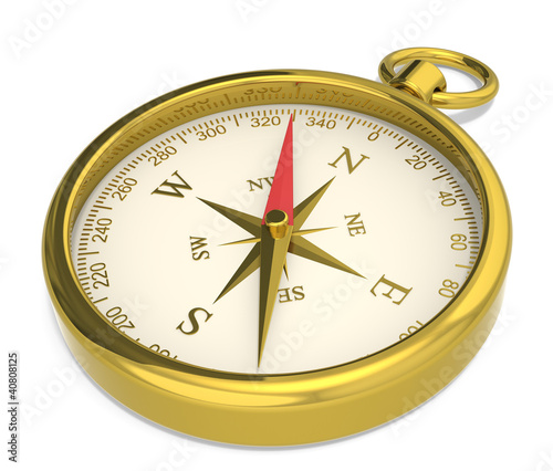 Illustration: Compass. Brass Compass on white background. Compass. Brass Compass on white background.