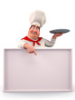 Chef pointing towards sign
