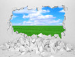 Broken Concrete Wall with beautiful landscape behind