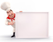 Chef pointing towards sign