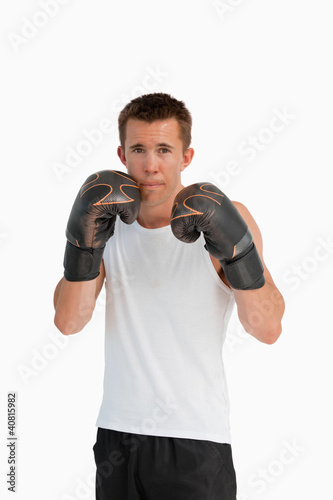 Photo: Boxer in defensive position Boxer in defensive position
