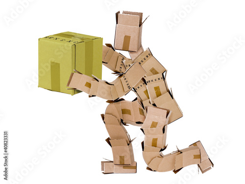 Photo: Box man kneeling and giving a gift Box man kneeling and giving a gift