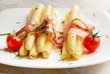 white asparagus served with ham