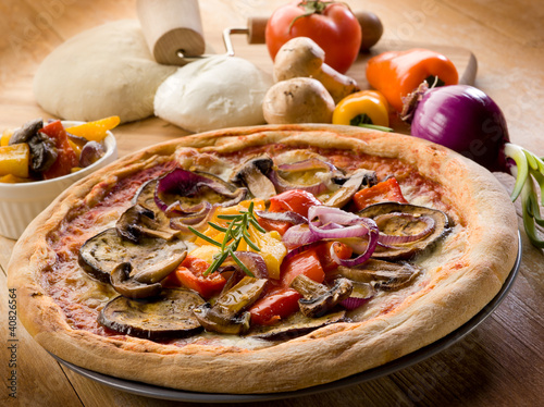 Photo: vegetarian pizza with ingredients vegetarian pizza with ingredients