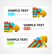 set of three banners with 3d arrows illustration