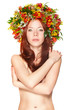 red haired woman with flower wreath red haired woman with flower wreath
