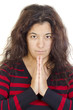 young woman with freckles in devout prayer young woman with freckles in devout prayer