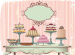 Old-fashioned table is set with different cakes