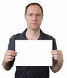 Businessman holding blank poster for your text