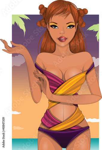 Vector: Beautiful sexy woman on the beach summer Beautiful sexy woman on the beach summer