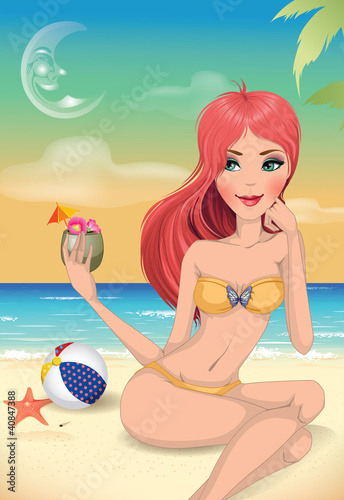 Vector: Beautiful sexy woman on the beach Beautiful sexy woman on the beach