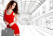 lovely woman with shopping bags over white lovely woman with shopping bags over white