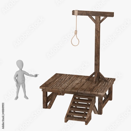 Illustration: 3d render of cartoon character with gallows 3d render of cartoon character with gallows