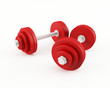 Set of red dumbbells