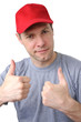 Feeling good working man in a red cap