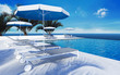 Swimming pool lounge hotel umbrella atmospheric sky