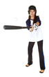 Woman Baseball or Softball Player Hits a Ball Woman Baseball or Softball Player Hits a Ball