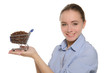 Woman with coffee beans in shopping trolley